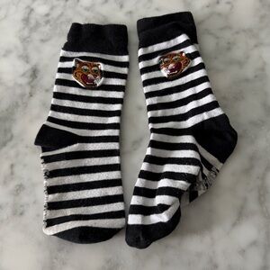 Onitsuka Tiger by Asics Black and White Striped Socks with Tiger Emblem